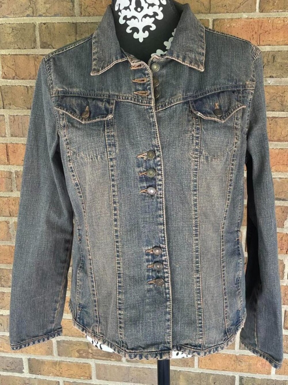 VTG Y2K Faded Glory Grunge Button Front Denim Jacket Large